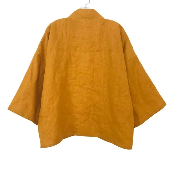 Gold Linen Kimono, Golden Yellow - Picture 5 of 8